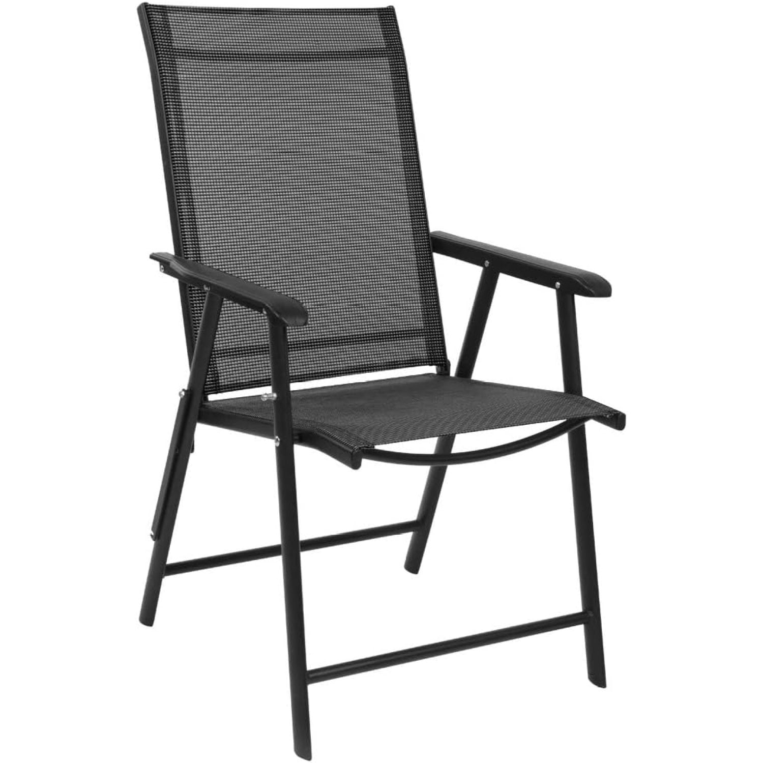 Bilot Upgraded Version Single 1 Folding Chairs with Arms, Portable Patio Chairs for Outdoor \u0026 Indoor, Sling Back Chairs for Lawn, Pool, Courtyard, Balcony \u0026 Garden (Black)