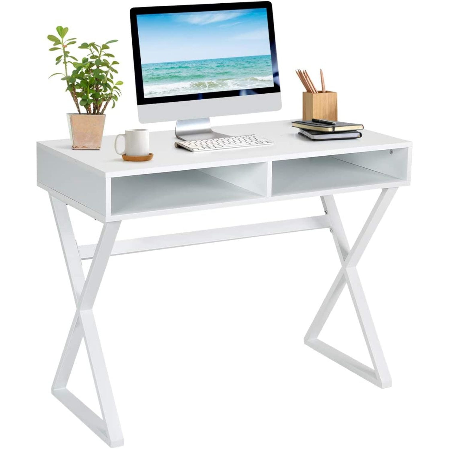 Bilot White Desk with Storage, Makeup Vanity Table for Bedroom ...