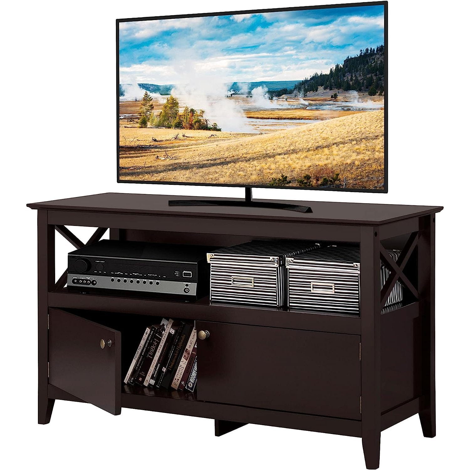 Bilot X Shape Wooden TV Table Stand for TVs Up to 50 in, Media ...
