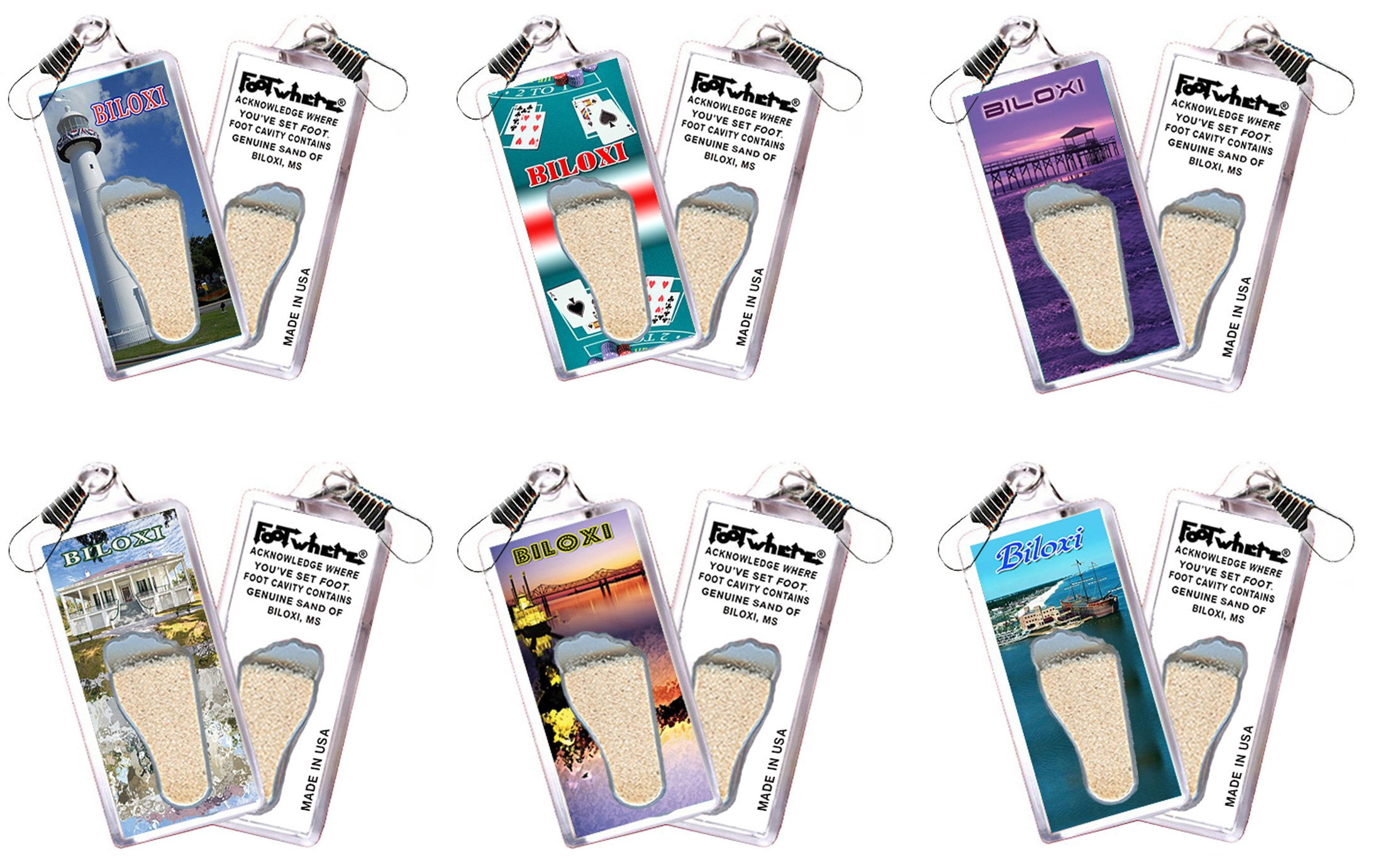 Biloxi FootWhere Souvenir Lanyards. (BX300 - Assorted) 6 Piece Set.