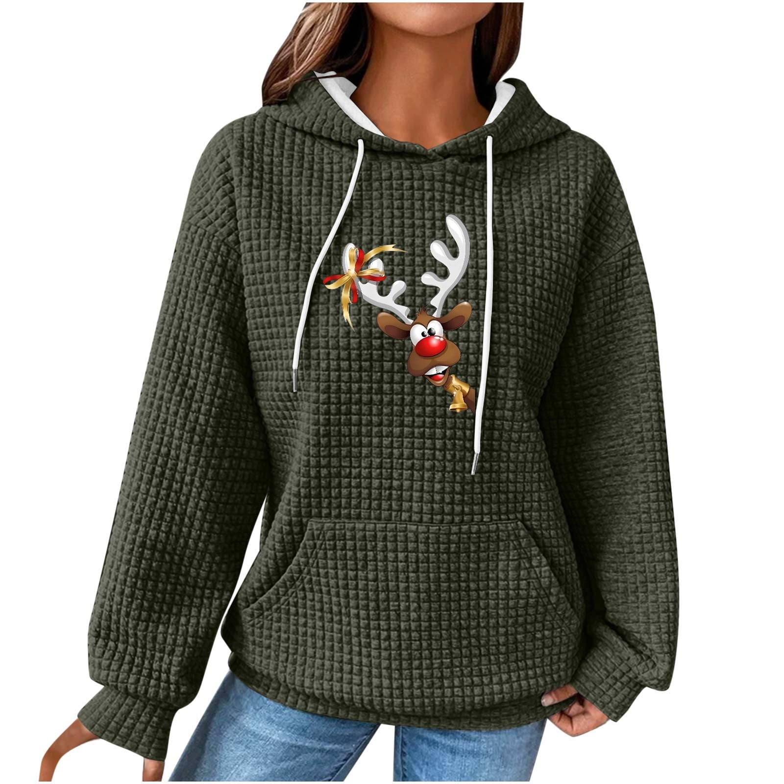 Bilqis 2023 Clearance Women's Christmas Hooded Sweatshirt,Waffle Knit ...