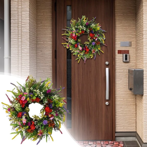Bilqis 35cm Spring Summer Simulation Dry Flower Wreath, for Front Door Decoration, Boho Dried Floral Ring, Farmhouse Wall Decor, Rustic Centerpiece