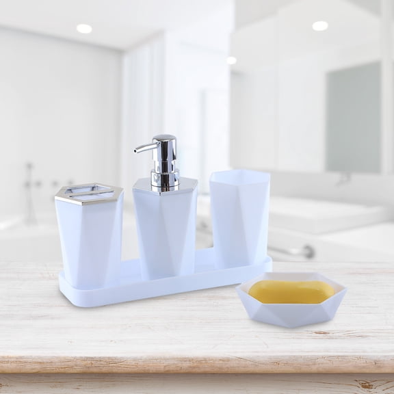 Bilqis Bathroom Accessory Set 5Pcs- Lotion Soap Dispenser, Toothbrush Holder, Holder Dispenser, Vanity Tray and Soap Dish, Modern Bathroom Decor Vanity Countertop Organizer
