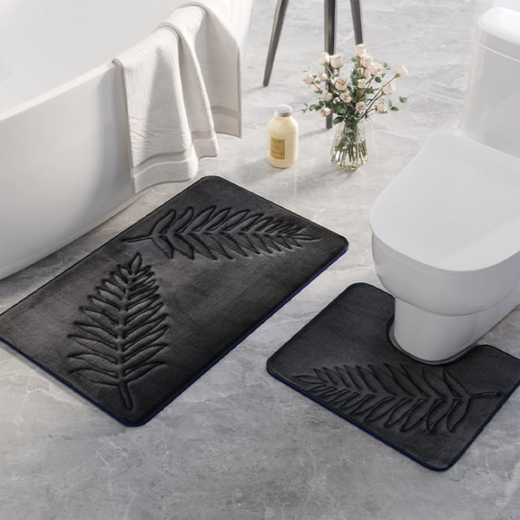 Bilqis Bathroom Rugs Set 2 Piece, Bath Rugs with Non-Slip Backing, Leaf Floor Mat with Toilet Rug, for Bathroom, Toilet and Shower Floor