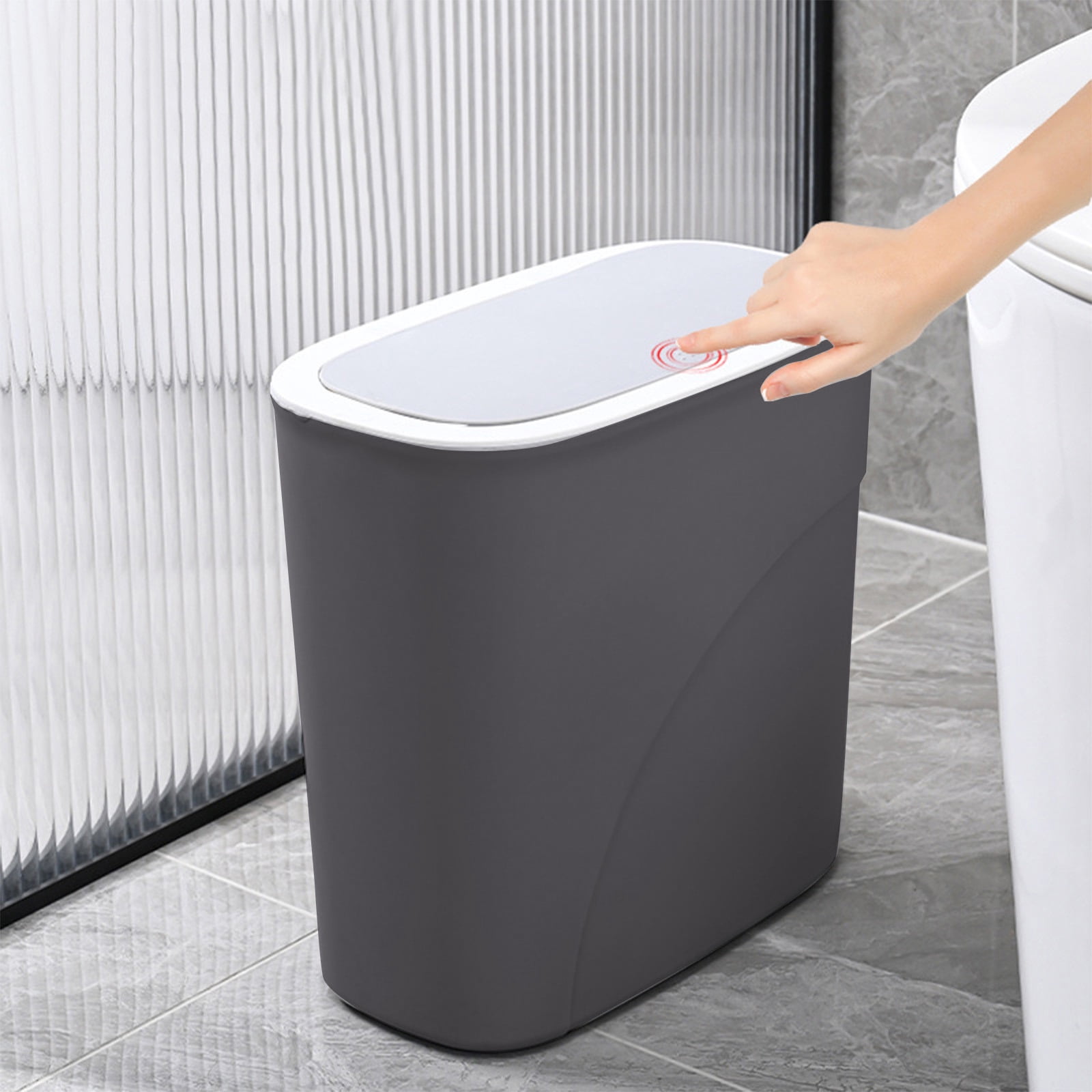 Bilqis Bathroom Trash Can with Lid, Plastic Wastebasket with Pop-Up Lid, Slim Plastic Garbage Bin for Dorm, Office, Bedroom, Kitchen, Living Room