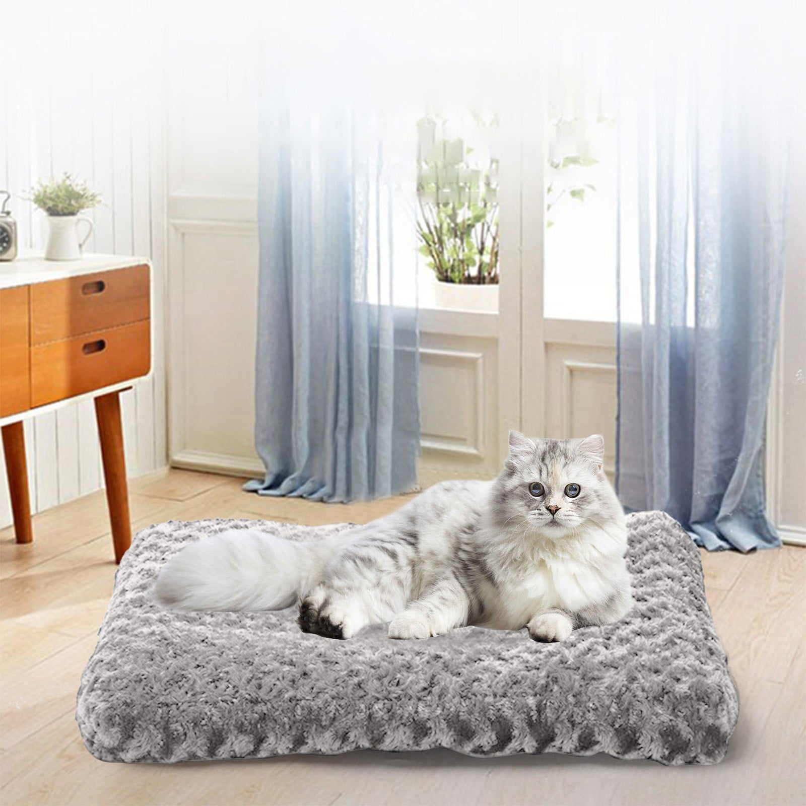 Bilqis Cat Bed, Super Comfy Furry Orthopedic Crate Foam Cat Bed ...