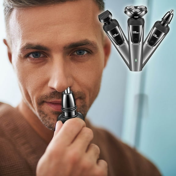 Bilqis Electric Shaver, Razor Cordless, Beard Trimmer for Men Nose Hair Trimmer 3 in 1 Trimmer Grooming Kit Plus 1 Facial Cleansing Brush Waterproof Rechargeable Dry Wet