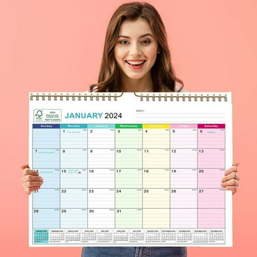 Bilqis FSC Paper Wall Calendar Sturdy Double Wire Binding Large Daily Blocks 18 Month Wall Calendar