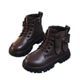 thumbnail image 1 of Bilqis Fashion Ankle Boots for Girls Bow Lace Up Solid Faux Leather Martin Boots Side Zipper Round Toe Soft Sole Non-slipping Shoes School Outdoor Daily Fall Winter Footwear Brown,12.5 Little Kids, 1 of 6