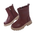 thumbnail image 1 of Bilqis Fashion Ankle Boots for Girls Faux Leather Solid Color Princess Boots Side Zipper Round Toe Soft Sole Non-slipping Shoes Casual Daily Walking Fall Winter Footwear Wine,11.5 Little Kids, 1 of 6