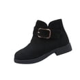 thumbnail image 1 of Bilqis Fashion Girls Ankle Boots Casual Soft Flock Upper Decorative Buckle Short Boots Chunky Thick Sole Round Toe Adjustable Strap Booties Daily Fall Winter Fashion FootwearBlack,11.5, 1 of 6