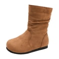 thumbnail image 1 of Bilqis Fashion Mid Calf Snow Boots for Girls Solid Plain Decor‑free Thin Fleece Lined Suede Upper Ankle Boot Round Toe Flat Sole Footwear Weekend Leisure Fall Winter Shoes Brown,13 Little Kids, 1 of 6
