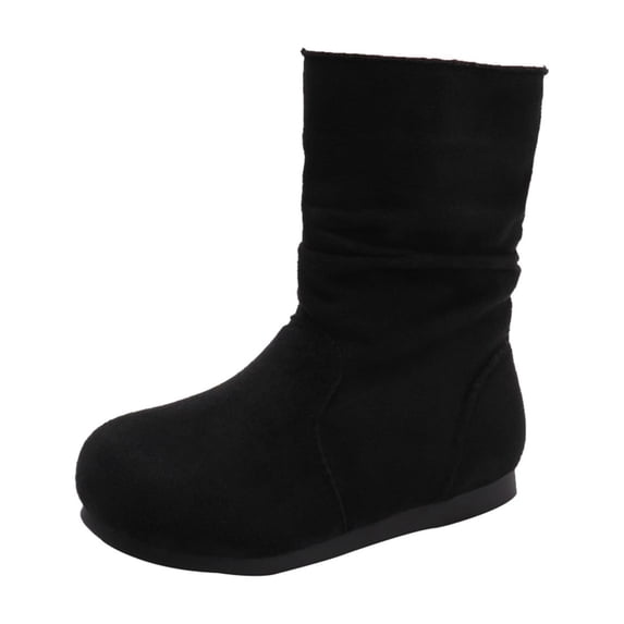 Bilqis Fashion Mid Calf Snow Boots for Girls Solid Plain Decor‑free Thin Fleece Lined Suede Upper Ankle Boot Round Toe Flat Sole Footwear Weekend Leisure Fall Winter Shoes Black,11 Little Kids