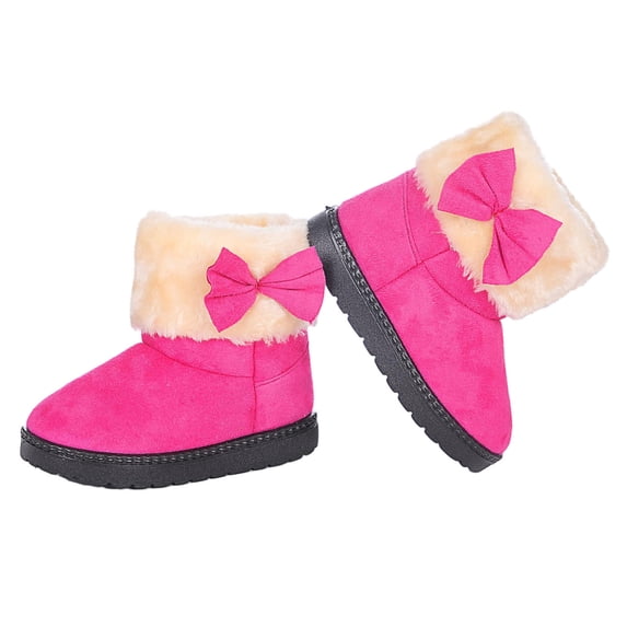 Bilqis Fashion Snow Boots for Girls Bow Knot Ornament Thick Fleece Lined Warm Plush Upper Ankle Boot Round Toe Flexible Non-slipping Sole Footwear Holiday Outdoor Trips Winter Shoes Hot Pink,1.5