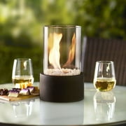 Bilqis Tabletop Fireplace Lantern 11” x 6.3” Round Bio Ethanol Fire with Glass Finish