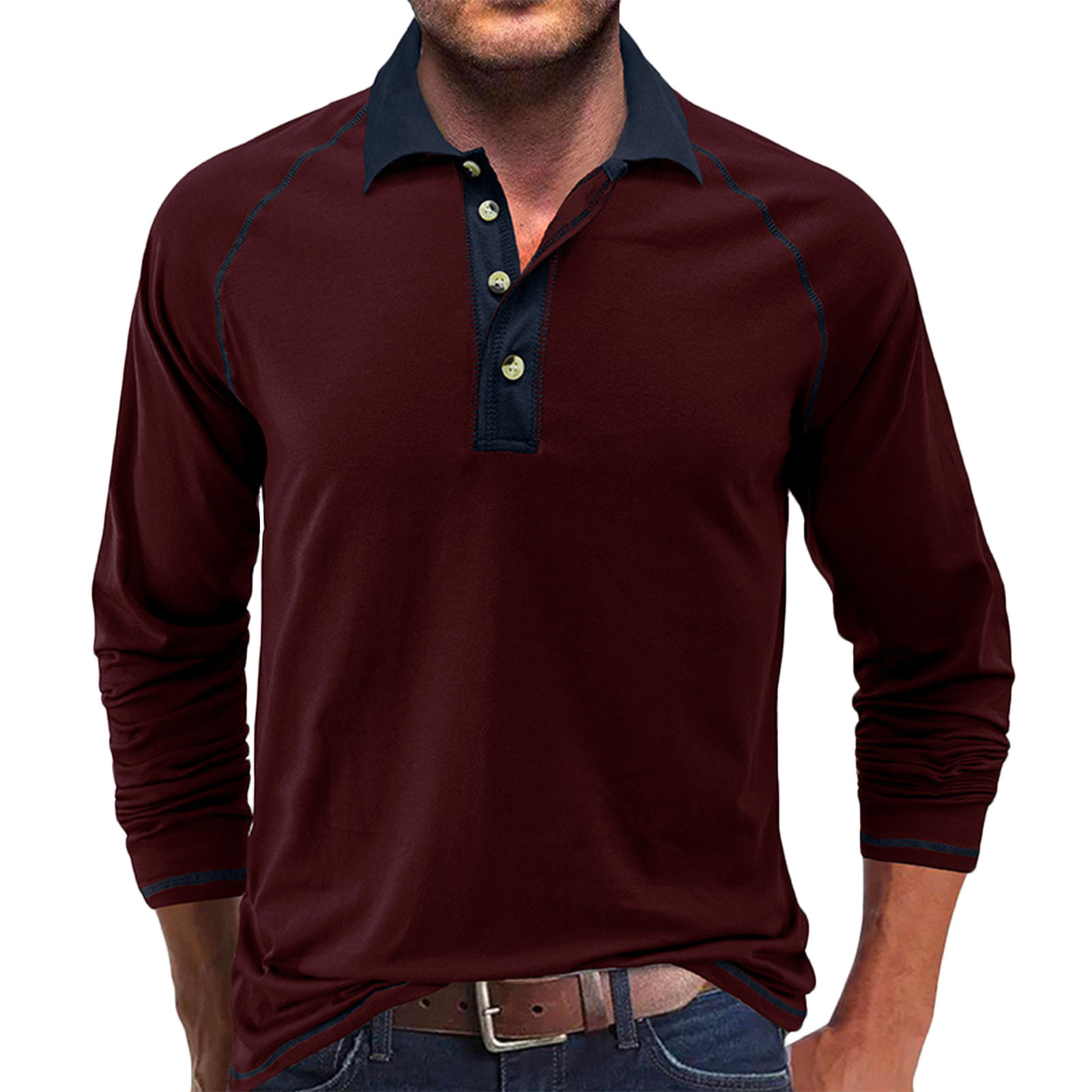Bilqis Holiday Deals Men's Long Sleeve Polo Shirt with Pocket ...