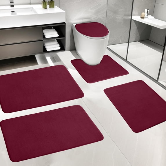 Bilqis Memory Foam Bathroom Rug Sets 5 Piece, Ultra Absorbent Bath Mat for Bathroom - Non-Slip Soft Comfortable Machine Washable Thick & Dry Quickly, for Tub, Toilet and Floor