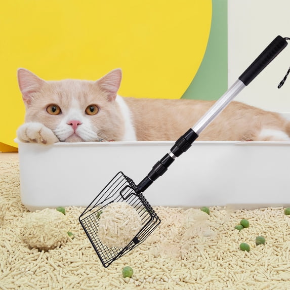 Bilqis Metal Cat Litter Scoop with Deep Shovel & Long Handle, Detachable Stainless Steel Non-Stick Sifter with Foam Padded Grip, No Bending Back Heavy Duty Cat Litter Scooper