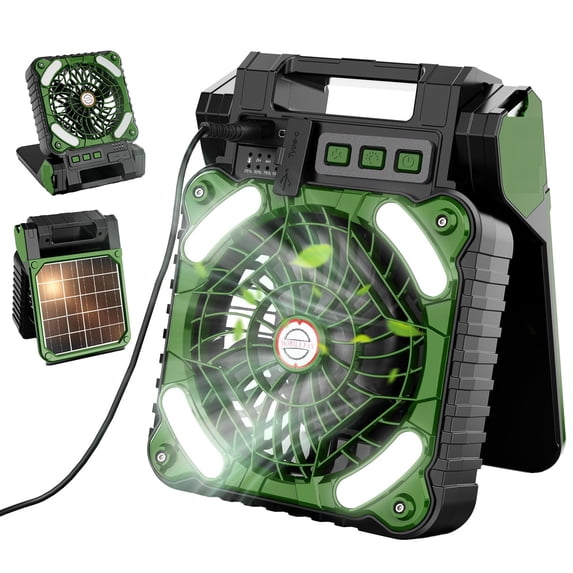 Bilqis Rechargeable Solar Powered Fan, Camping Fan Battery Powered & Solar Powered, Outdoor Fans with Light, for Home Outdoor Tent Travel BBQ Fishing