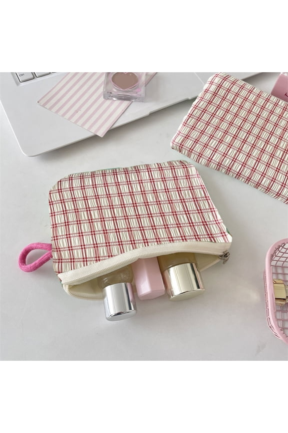 Striped Makeup Bag for Women, Mini Cosmetic Bag Travel Makeup Pouch, Versatile Use as a Purse Insert or Standalone Bag, Spacious Pouch for Skincare, Sunblock, and Hygiene Essentials