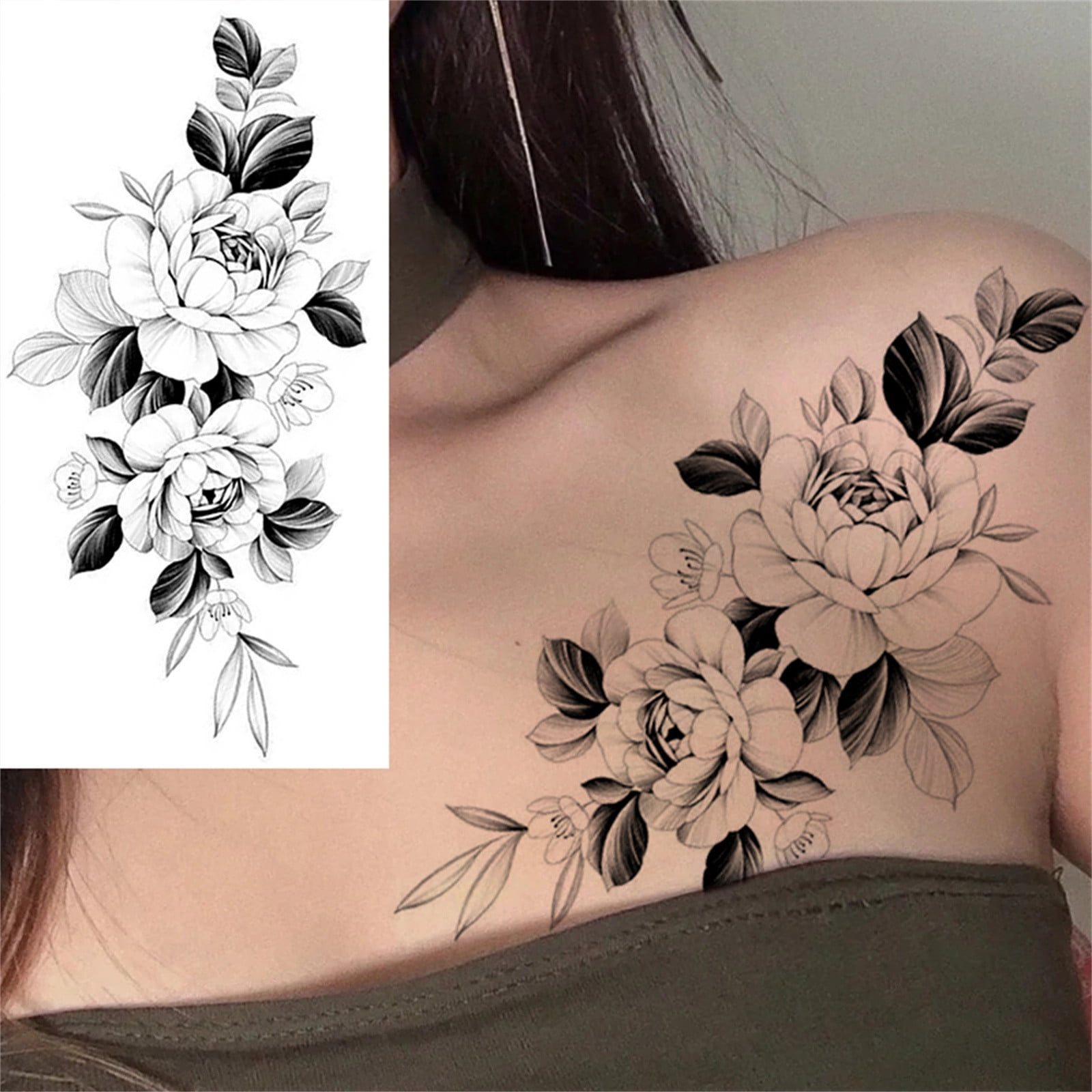 Bilqis Sketch Tattoos Stickers Abstract Stickers Rose Flowers - Walmart.com, image size:1600x1600