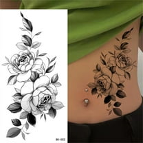 Bilqis Temporary Tattoos for Women, 3D Black White Sketch Fake Flower Tattoos Stickers, Semi Permanent Half Sleeve Tattoo Body Leg Makeup Waterproof Flower Tattoo Sticker