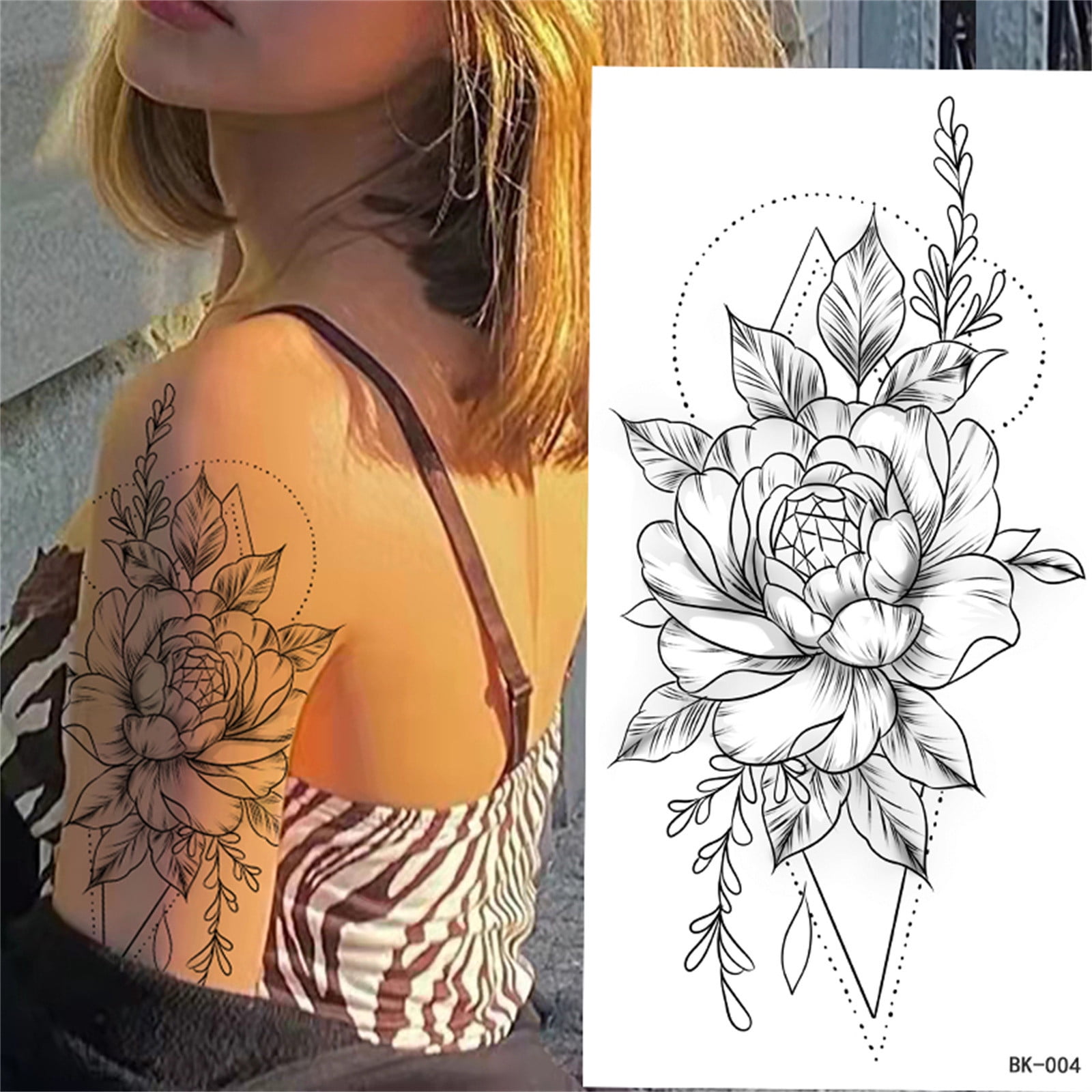 Bilqis Temporary Tattoos for Women, 3D Black White Sketch Fake Flower  Tattoos Stickers, Semi Permanent Half Sleeve Tattoo Body Leg Makeup  Waterproof Flower Tattoo Sticker - Walmart.com, image size:1600x1600