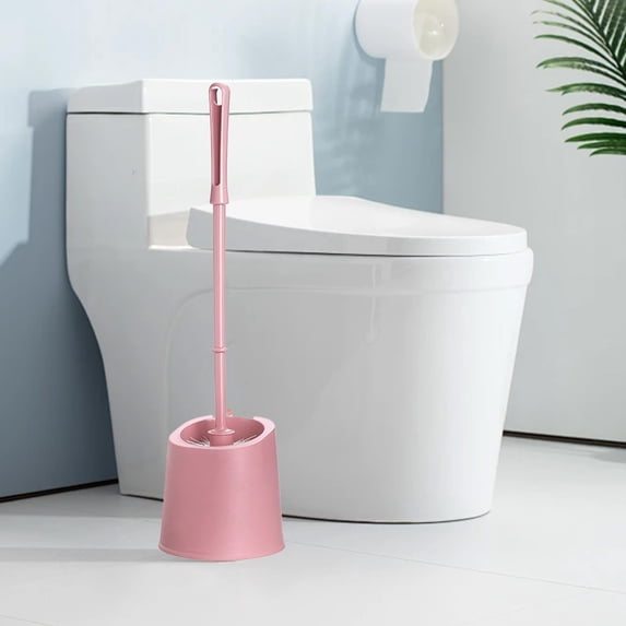 Bilqis Toilet Bowl Brush and Holder with Long Handle, Soft Fur Toilet Brush, Toilet Brush for Bathroom with Separate Base for Floor and Wall Mounted Plastic Toilet Brush Set