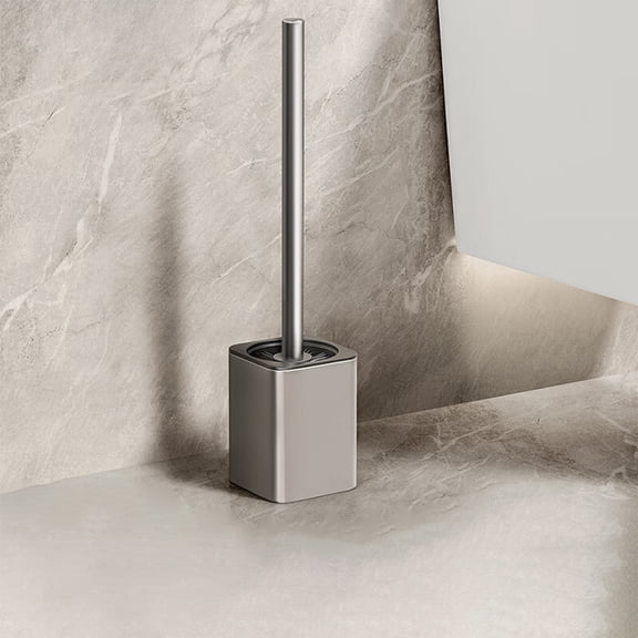Bilqis Toilet Bowl Brush and Holder Square, Aluminum alloy Square Wall Mounted Toilet Bowl Brush with Lid, Wall Mounted Compact Toilet Brush Set for Bathroom Deep Cleaning
