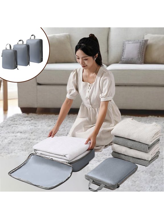 Travel Compression Packing Storage Bags,Travel Bags Luggage Organizers,Travel Zipper Waterproof Compression Cubes For Suitcases Double Capacity Design Clothes Storage Bags