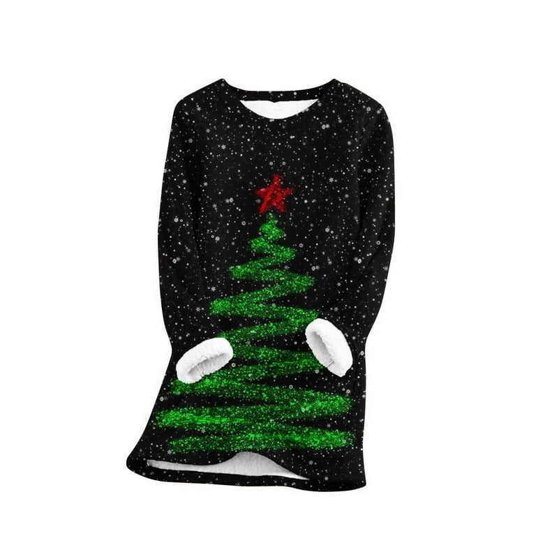 Winter Fleece Tunic Tops for Women Christmas Tree Graphic Sweatshirts  Winter Holiday Long Sleeve Pullover Sweaters at  Women’s Clothing  store