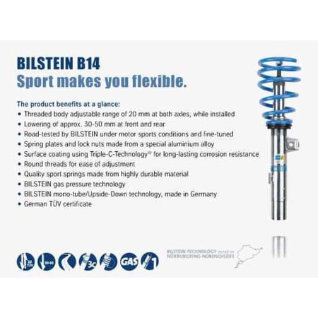 Bilstein B14 (PSS) 06-15 Toyota Yaris Front & Rear Monotube Performance Suspension Kit Fits select: 2017 TOYOTA YARIS L/LE/SE, 2016 TOYOTA YARIS TOURING
