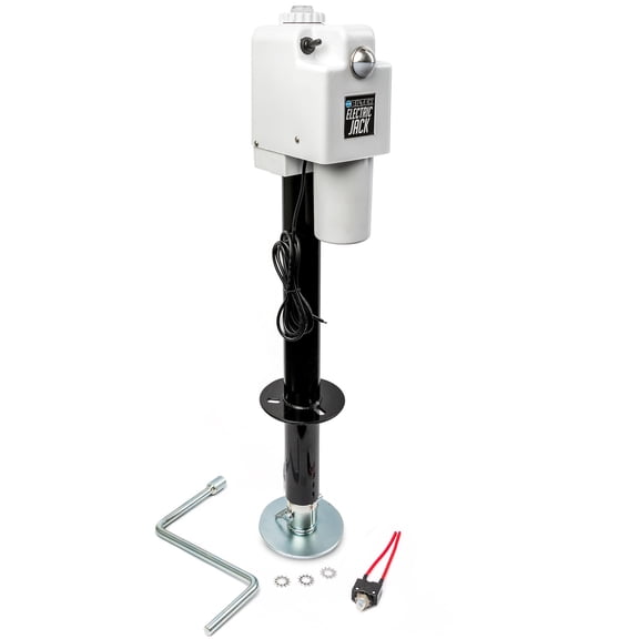 Biltek 3500lbs Electric Power Trailer Tongue Jack + Waterproof Storage Cover for RVs, Trailers, Campers, Utility or Boat Trailers - White