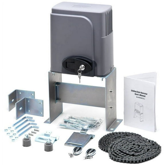 Biltek Automatic Sliding Gate Opener Hardware with 2x Wireless Remotes for Sliding Gates Up to 40ft long and 1400lbs - Driveway Security Gate Door Motor Chain Driven Operator Kit