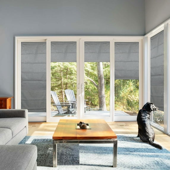 Biltek Blackout Roman Shades, Gray, Window Blinds Inside/Outside Mount Thermal Washable Fabric Easy Install 47"W x 64"H