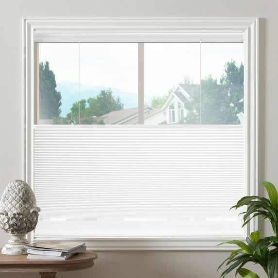 Biltek Cordless Top-Down & Bottom-Up Cellular Honeycomb Pleated Blinds Sheer Shades, Child & Pet Safe - White, 18"W X 64"H