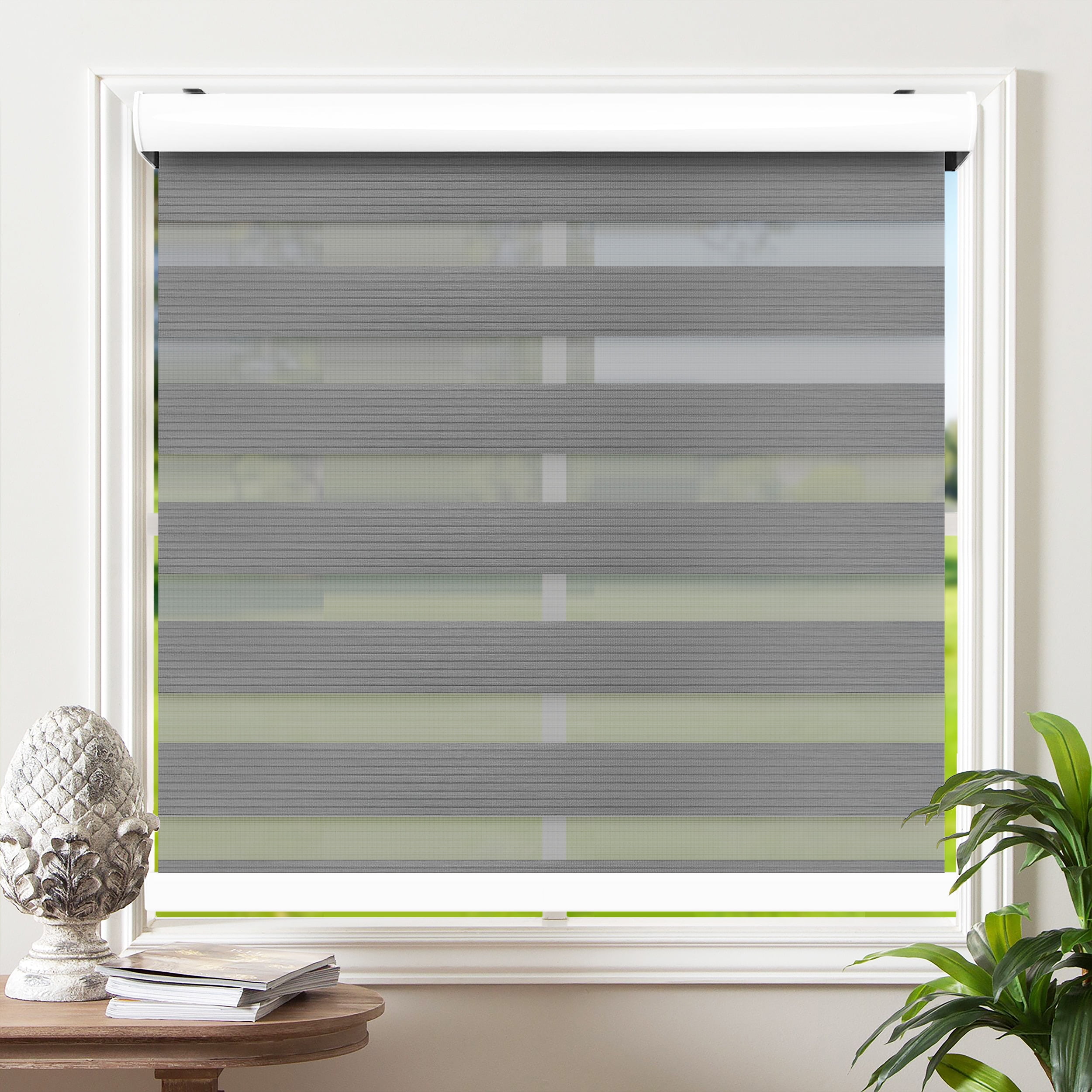 Biltek Cordless Zebra Window Blinds with Modern Design - Roller Shades w/  Dual Layers - Solid & Sheer Shades for Transparency / Privacy - Great for  Home, Office, Kitchen, Bathroom - Gray