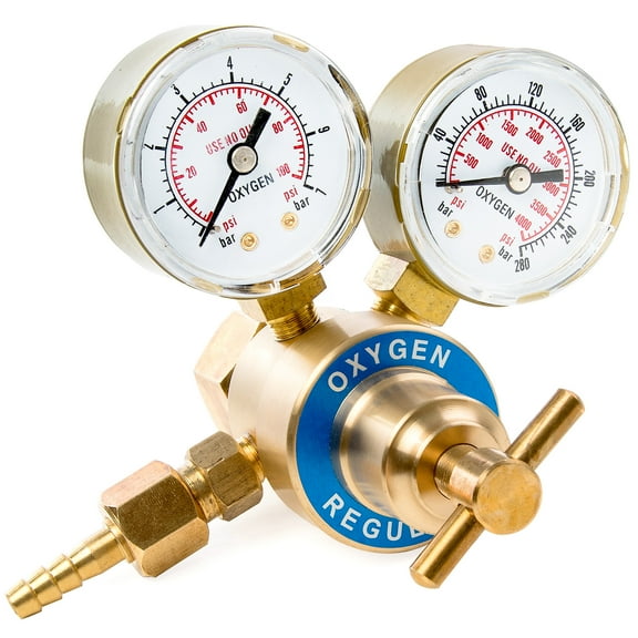 Biltek Dual Gauge Oxygen Solid Brass Regulator for Welding Victor Gas Torch Cutting - CGA540 Rear Mount Fitting