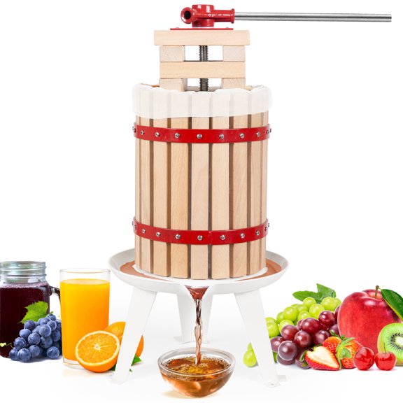 Biltek Fruit Press For Wine, Apple Cider Press, Heavy-Duty Build For Maximum Juice Extraction, Wood Basket Wine Press with Handle, Fruit Wine Press, Grape Press With Large Capacity, 1.6-Gal (6-L)