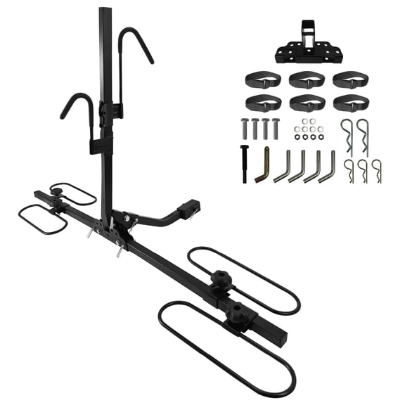 Hitch Mount Bike Rack, 90 lbs (40 kg) Capacity, Car Bike Rack For 2 Bikes, Tiltable & Foldable, Fits 1.25" & 2" Hitch, Includes 6 Extra Straps, 2 Bike Rack For SUV, Cars, Truck, Minivan & Sedan