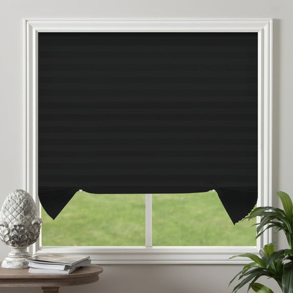 Biltek Cut-to-Size Light Filtering Pleated Fabric Shades, Cordless Fabric Window Privacy Shades - 48" W x 72" H, Black, 6-Pack