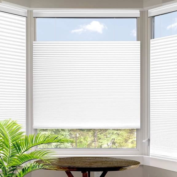 Biltek Top-Down Blinds Cordless Privacy Cellular Honeycomb Pleated Shades, White, 55"W x 64"H