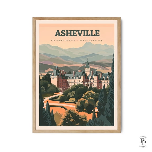 Biltmore Asheville North Carolina Retro Travel Wall Art, Stretched Canvas 12x16in