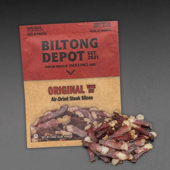 Biltong Depot Original Steak Slices with Fat (1 pound): High Protein Snack, No Sugar, Natural Dried Beef Jerky