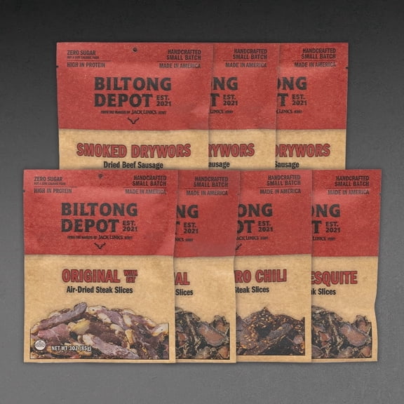 Biltong Depot Ultimate Carnivore Variety Pack (3oz, pack of 7): High Protein Snacks, No Sugar, Natural Dried Beef Jerky & Beef sticks