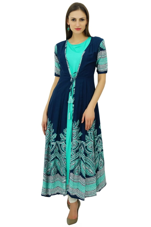 2 Piece Anarkali Designer Kurti With Shrug Rayon Kurta Maxi Dress