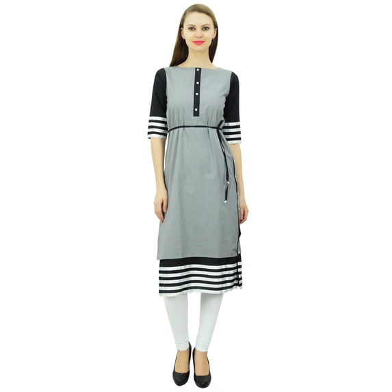Bimba 3/4 Sleeve Designer Tunic Double Layer Chic Kurta Kurti With Side Buttons