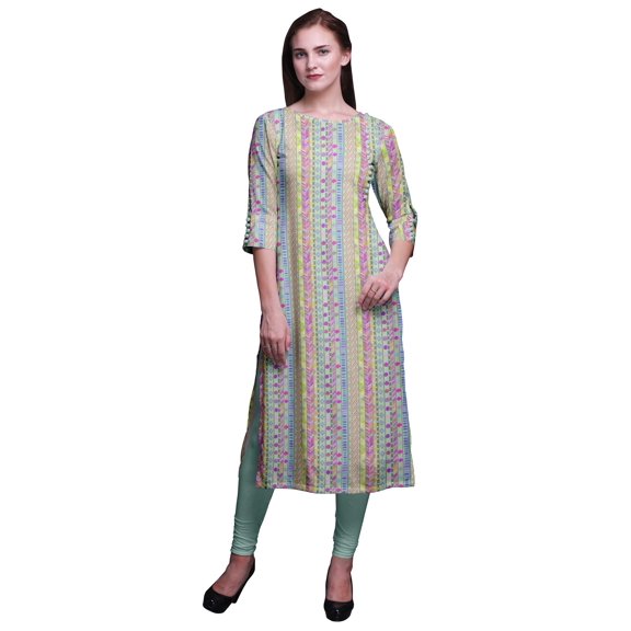 Bimba 3/4 Sleeve Straight Tunic Tops Printed Kurta Summer Wear For Women