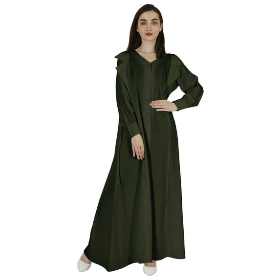 Bimba Abaya Islamic Prayer Dress With Hijab For Women'sFront Button PlacketMuslim Dress