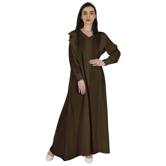 Bimba Abaya Islamic Prayer Dress With Hijab For Women'sFront Button PlacketMuslim Dress